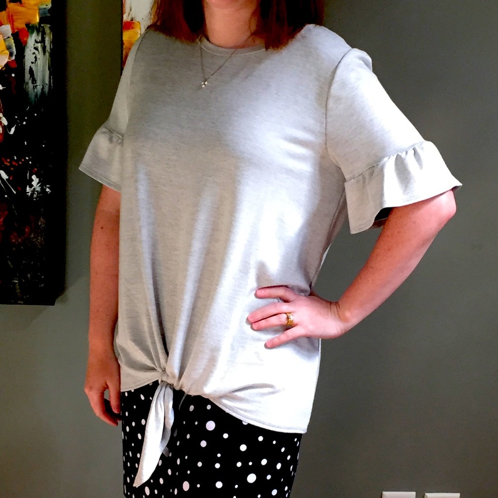 Cotton Bleu Grey Jersey Top with Bell Sleeves